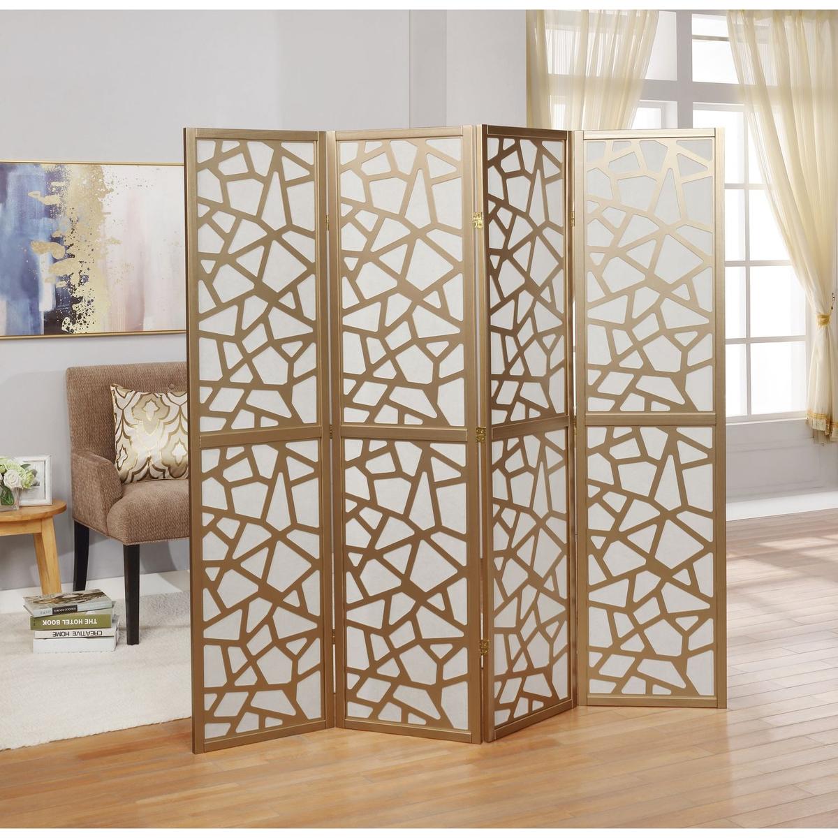 Giyano 4 Panel Screen Room Divider, Gold - Streamdale Furniture