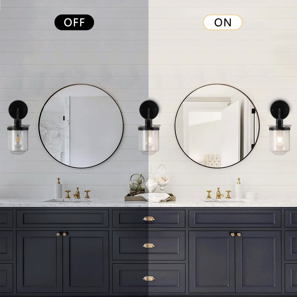 1-Light Wall Lamp with Clear Glass Shade, Modern Wall Sconce, Industrial Indoor Wall Light Fixture for Bathroom Living Room Bedroom Over Kitchen Sink, E26 Socket, Bulbs Not Included