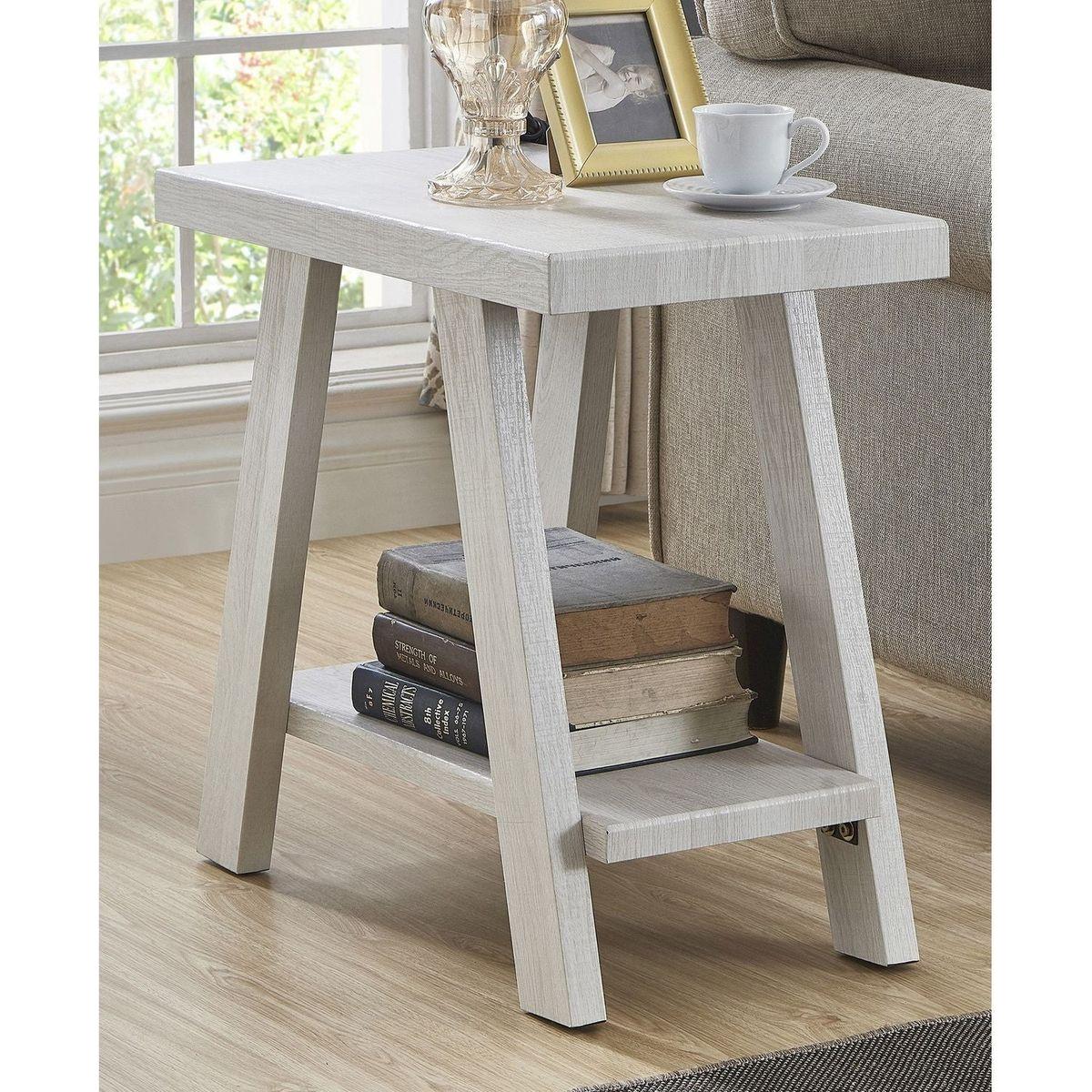 Athens Contemporary Wood Shelf Side Table in White Finish