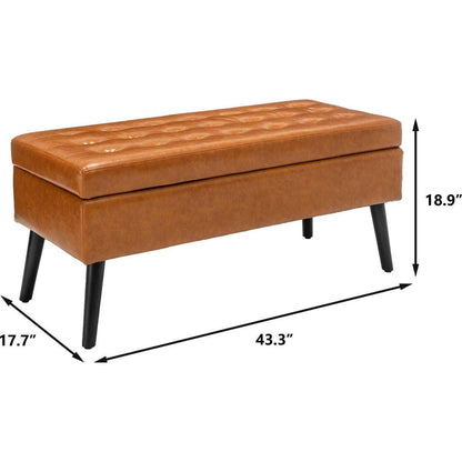 Storage Bench with Storage Bench for Bedroom End of Bed Bench Foot of Bed Bench Entryway Bench Storage Ottoman Bench 43.3" W x 17.7" Brown Leather Bench