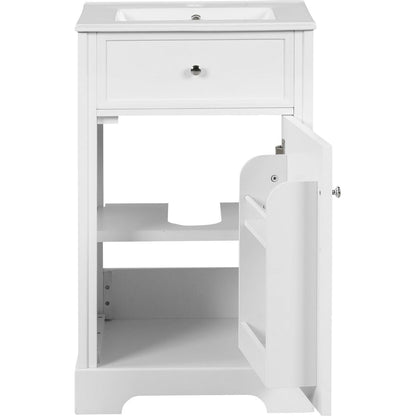 20" Bathroom Vanity with Sink, Bathroom Cabinet with Soft Closing Door, Storage Rack and Adjustable Shelve, White