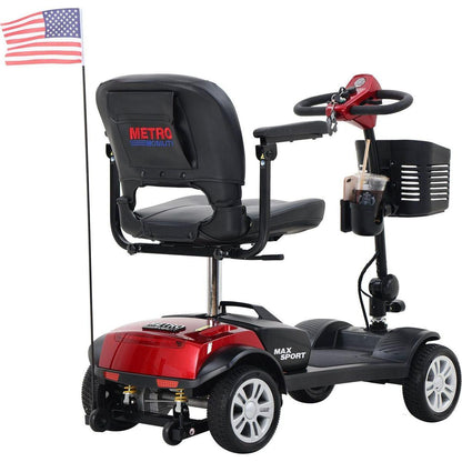 MAX SPORT RED 4 Wheels Outdoor Compact Mobility Scooter with 2pcsx12AH Lead acid Battery