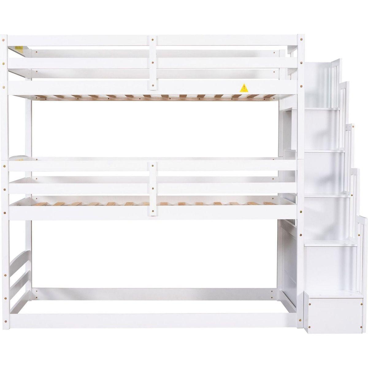 Twin Size Triple Bunk Bed with Storage Staircase,Separate Design,White