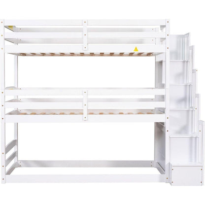 Twin Size Triple Bunk Bed with Storage Staircase,Separate Design,White