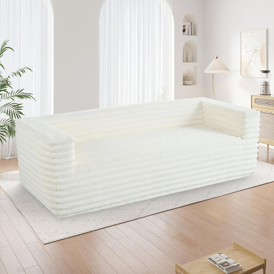 89" Modern Corduroy Couch, 3 Seats Plush Sofa with Squared Arm,Luxury Comfy Seat Super Soft Couches for Living Room,Small Space,Office,Apartment,No Assembly Required