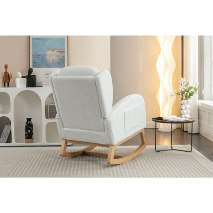 Teddy Fabric Rocking Chair With Packet Wood Legs,Ivory