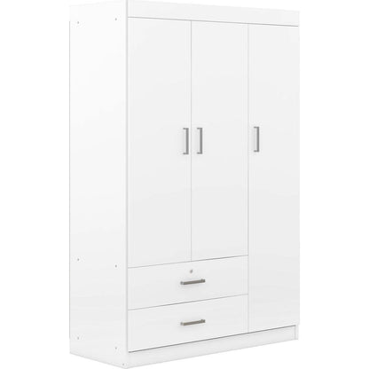 3-Door Wardrobe with 2 Drawers, White
