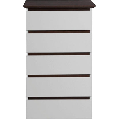 Tall White Dresser for Bedroom, Mid Century Modern Dresser with Drawers, 5 Drawer Dresser with Wood Color Top, Small Dresser for Kids Bedroom, Living Room