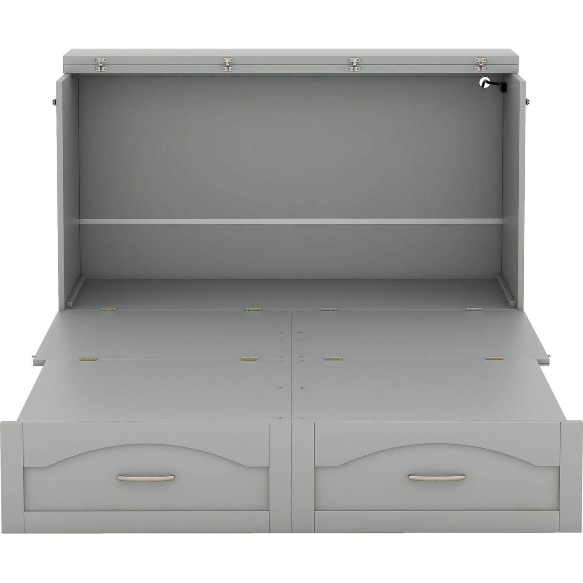 Full Size Murphy Bed Wall Bed with drawer and a set of Sockets & USB Ports, Pulley Structure Design, Gray