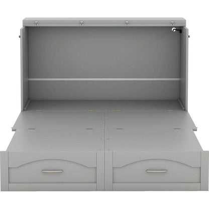 Full Size Murphy Bed Wall Bed with drawer and a set of Sockets & USB Ports, Pulley Structure Design, Gray