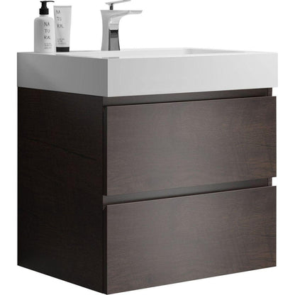 Alice 24" Walnut Bathroom Vanity with Sink, Large Storage Wall Mounted Floating Bathroom Vanity for Modern Bathroom, One-Piece White Sink Basin without Drain and Faucet