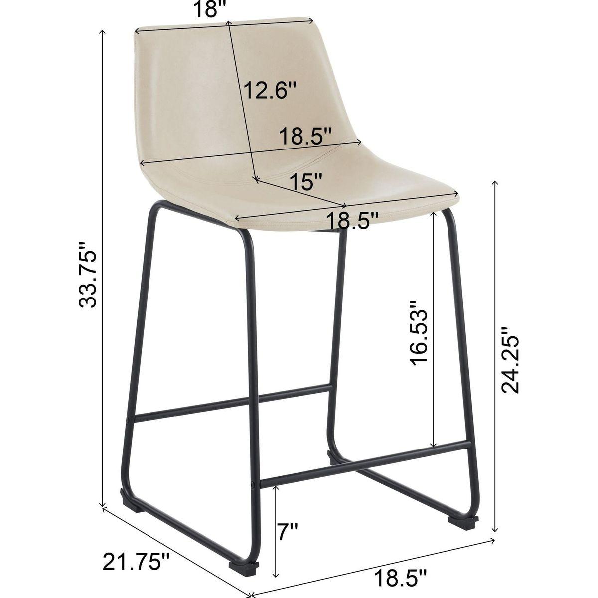 (Set of 2) Vintage Style 24-Inch Armless Industrial Faux Leather Counter Stool with Metal Legs and Footrest for Kitchen Island, Cafe, Pub, Bar Counter, Cream and Black