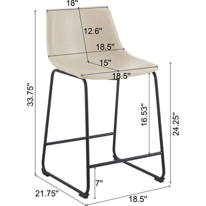 (Set of 2) Vintage Style 24-Inch Armless Industrial Faux Leather Counter Stool with Metal Legs and Footrest for Kitchen Island, Cafe, Pub, Bar Counter, Cream and Black