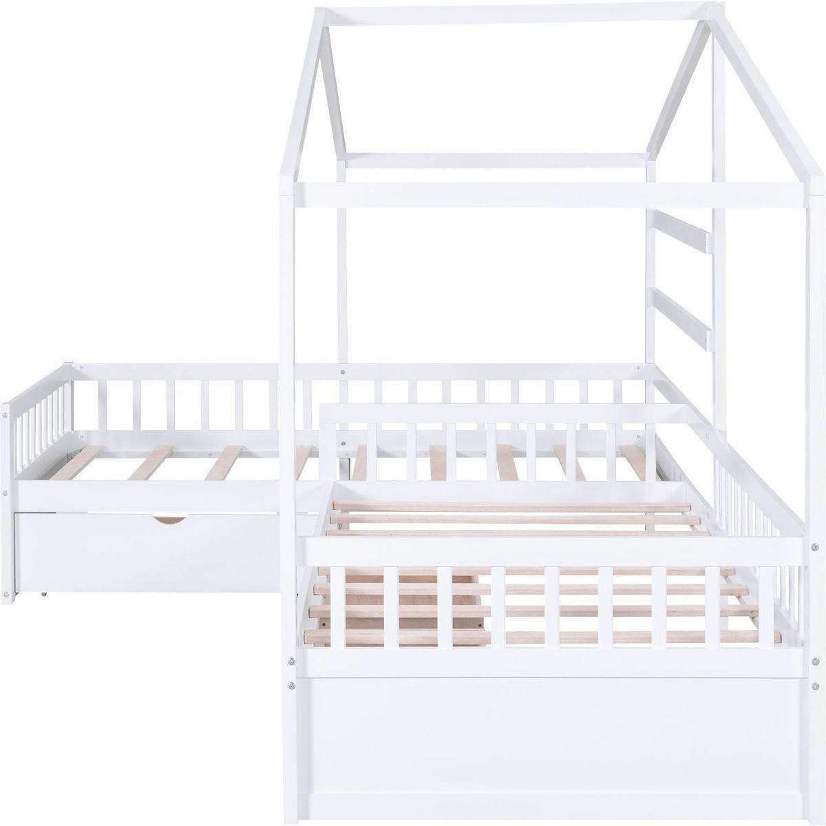 Twin Size House Platform Bed with Three Storage Drawers,White
