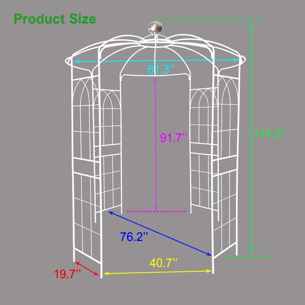 Metal Garden Arch Iron Garden Arbors Gazebo Dia 81.3" x 114.2" High Birdcage Shape Pergola Pavilion for Wedding Ceremony White