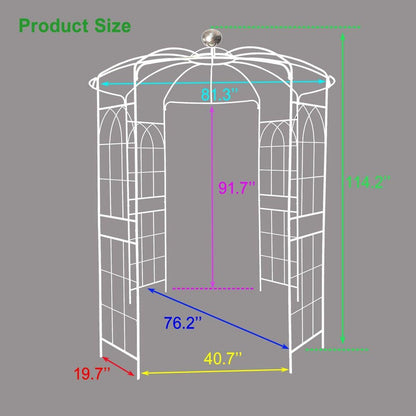 Metal Garden Arch Iron Garden Arbors Gazebo Dia 81.3" x 114.2" High Birdcage Shape Pergola Pavilion for Wedding Ceremony White