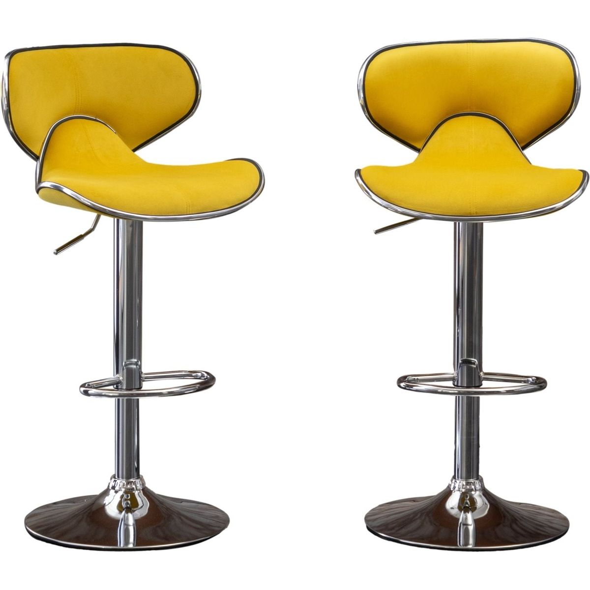 Masaccio Velvet Upholstered Adjustable Swivel Barstool, Set of 2, Yellow