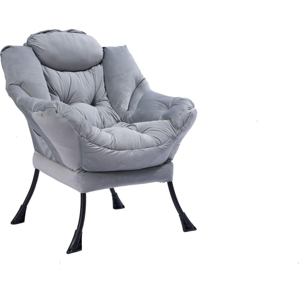 Living Room Chairs Modern Cotton Fabric Lazy Chair, Accent Contemporary Lounge Chair, Single Steel Frame Leisure Sofa Chair with Armrests and A Side Pocket (Light Gray02)