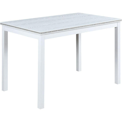 5 Piece Wooden Dining Table Set, Kitchen Table Set with a Rectangular Table and 4 Upholstered Chairs, Wooden Dining Room Table with Crystal Decoration and Chairs Set for Kitchen, Dining Room, White