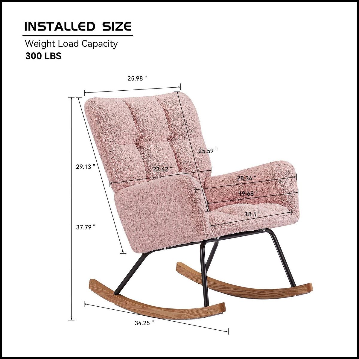 Rocking Chair, Leisure Sofa Glider Chair, Comfy Upholstered Lounge Chair with High Backrest, for Nursing Baby, Reading, Napping PINK