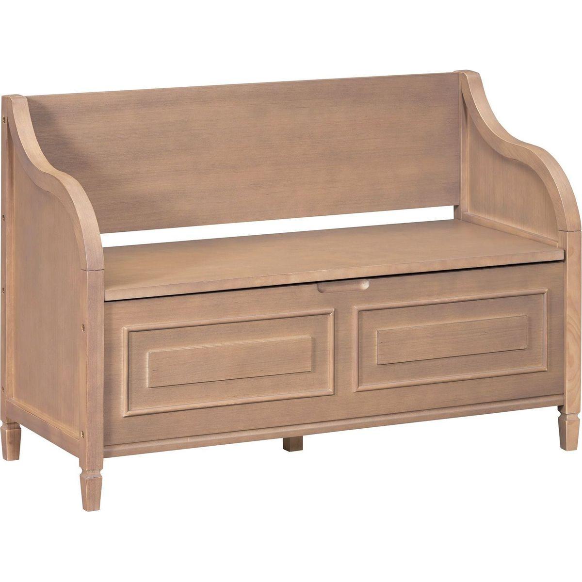 Rustic Style Solid wood Entryway Multifunctional Storage Bench with Safety Hinge (Brown+ Beige)