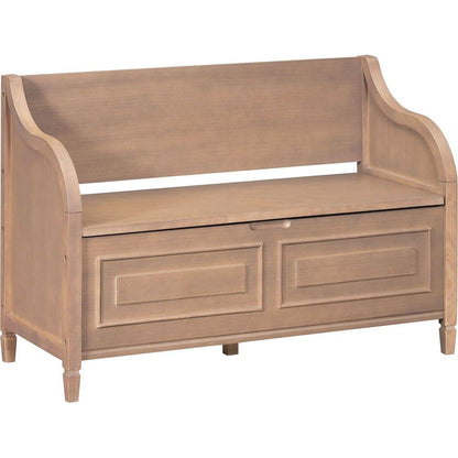 Rustic Style Solid wood Entryway Multifunctional Storage Bench with Safety Hinge (Brown+ Beige)