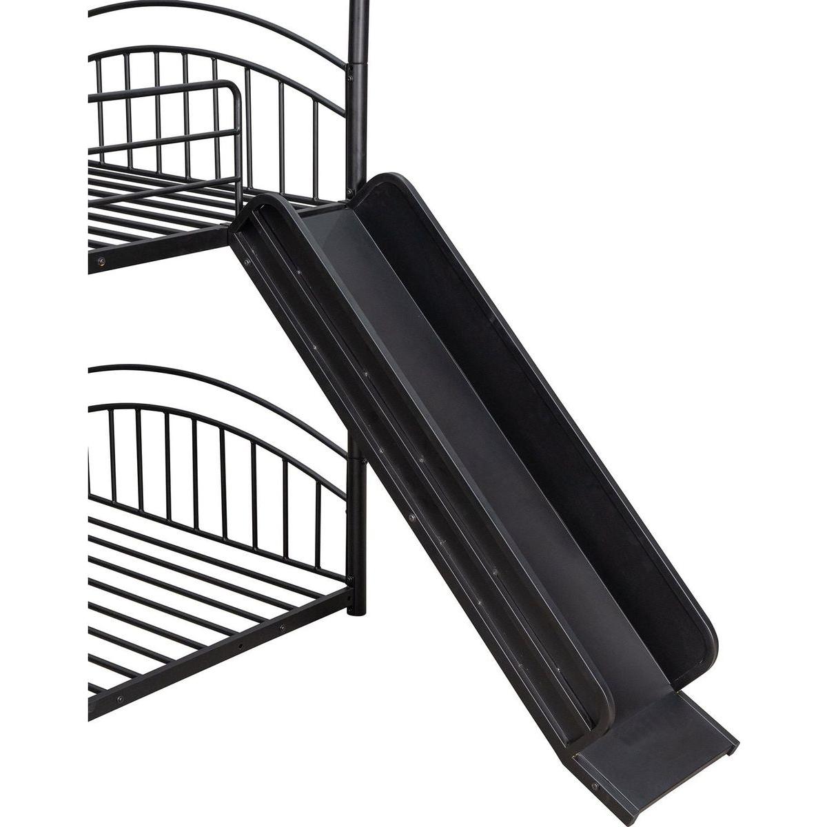 Twin Over Twin Metal Bunk Bed With Slide,Kids House Bed Black