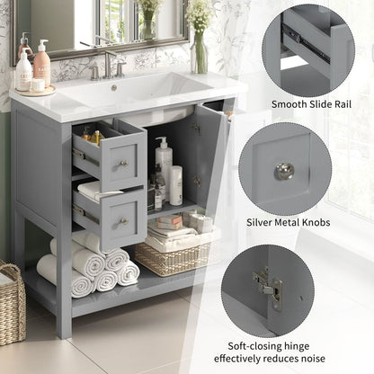 36" Bathroom Vanity with Undermount Sink,Free Standing Vanity Set with 4 Drawers& Soft Closing Doors,Solid Wood Frame Bathroom Storage Cabinet