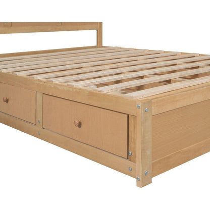 Queen Size Wood Platform Bed with Underneath Storage and 2 Drawers, Wood Color