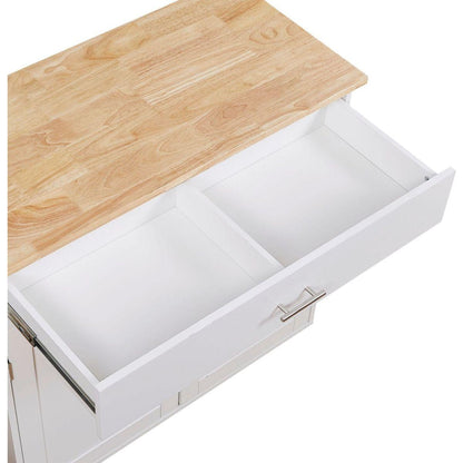 Rolling Kitchen Island with Storage, Kitchen Cart with Rubber Wood Top, Spacious Drawer with Divider and Internal Storage Rack, Kitchen Island on Wheels with Adjustable Shelf Tower Rack, White