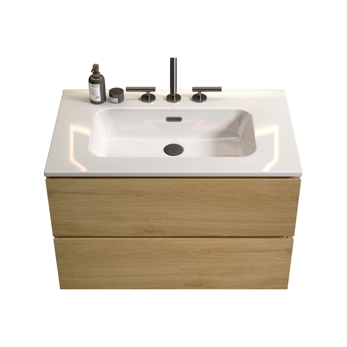 Wall Mount 30" Natural Oak Bathroom Vanity with Ceramic Sink with three faucet holes, Large Storage Floating Bathroom Vanity for Modern Bathroom, Pre-assembled