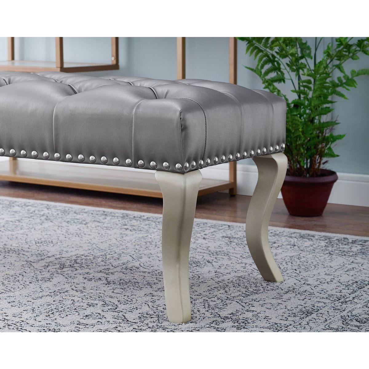 Decor Maxem Tufted FabricUpholstered Bench with Nailhead Trim