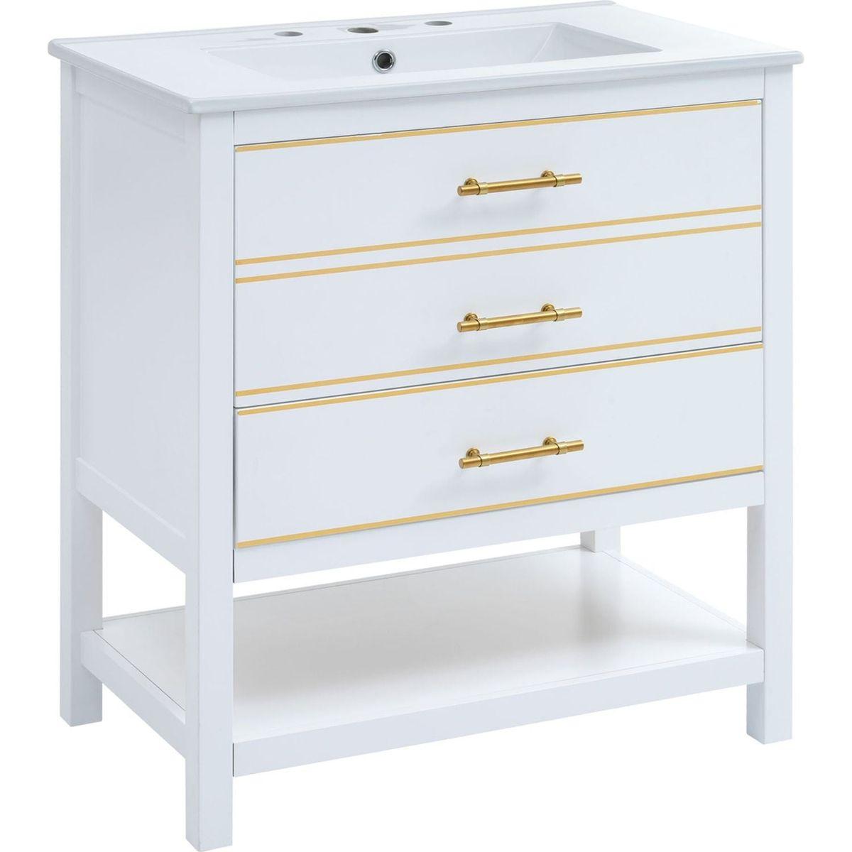 Modern 30inch Navy Blue/White Bathroom Vanity Cabinet Combo with Open Storge, Two Drawers