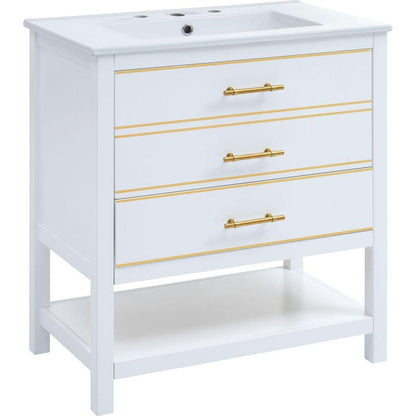 Modern 30inch Navy Blue/White Bathroom Vanity Cabinet Combo with Open Storge, Two Drawers