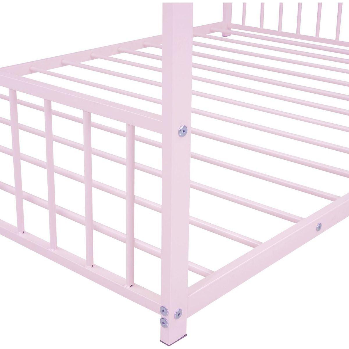 Full Size Metal House Bed, Pink