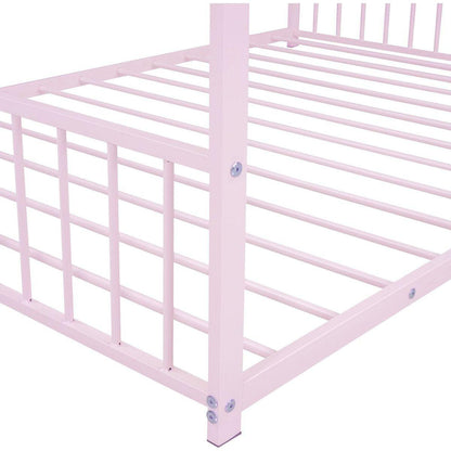 Full Size Metal House Bed, Pink