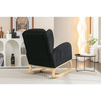 Teddy Fabric Rocking Chair With Packet Wood Legs,Black