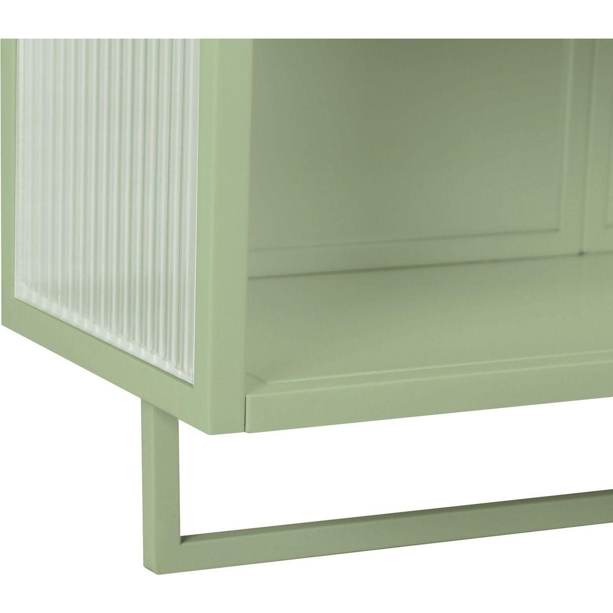 23.62"Glass Doors Modern Two-door Wall Cabinet with Featuring Two-tier Enclosed Storage, an Open Shelf, and Towel Rack, for Entryway Living Room Bathroom Dining Room,Green