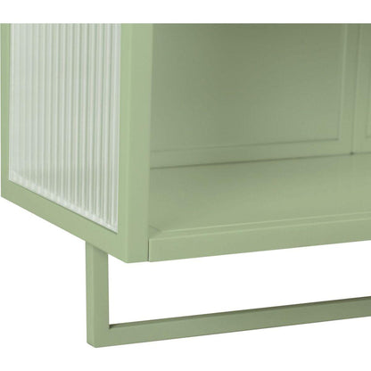 23.62"Glass Doors Modern Two-door Wall Cabinet with Featuring Two-tier Enclosed Storage, an Open Shelf, and Towel Rack, for Entryway Living Room Bathroom Dining Room,Green