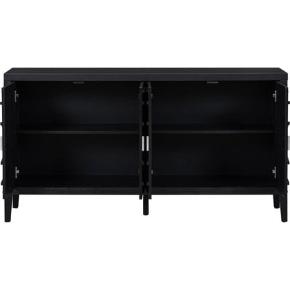 Retro Sideboard door with Circular Groove Design Round Metal Door Handle for Entrance, Dining Room, Living Room (Black)