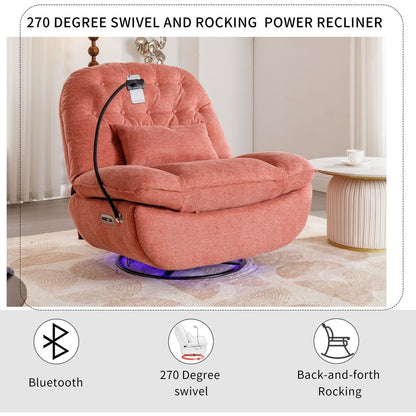 270 Degree Swivel Power Recliner with Voice Control, Bluetooth Music Player,USB Ports, Atmosphere Lamp, Hidden Arm Storage and Mobile Phone Holder for Living Room, Bedroom, Apartment, Red