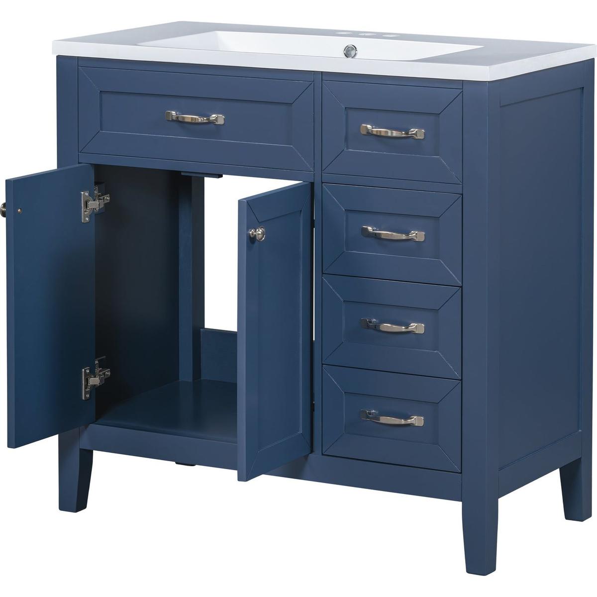 36" Bathroom Vanity with Sink Combo, Blue Bathroom Cabinet with Drawers, Solid Frame and MDF Board