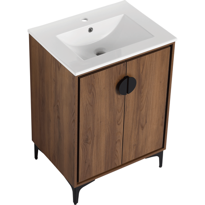 24" Bathroom Vanity with Top Sink, Modern Bathroom Storage Cabinet with 2 Soft Closing Doors, Single Sink Bathroom Vanity