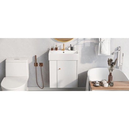 21.6inch Modern Floating Bathroom Vanity with Ceramic Basin - Perfect for Small Bathrooms, Left side storage