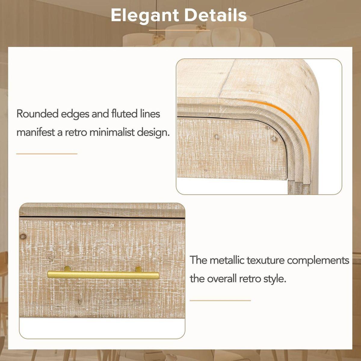 Unique Retro Silhouette Console Table with Open Style, Two Top Drawers for Entrance, Dining Room, Living Room (Natural Wood Wash)