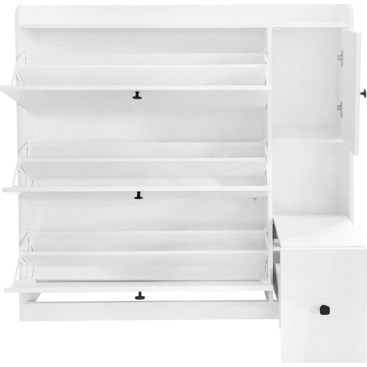 Versatile Shoe Cabinet with 3 Flip Drawers, Maximum Storage Entryway Organizer with Drawer, Free Standing Shoe Rack with Pull-down Seat for Hallway, White