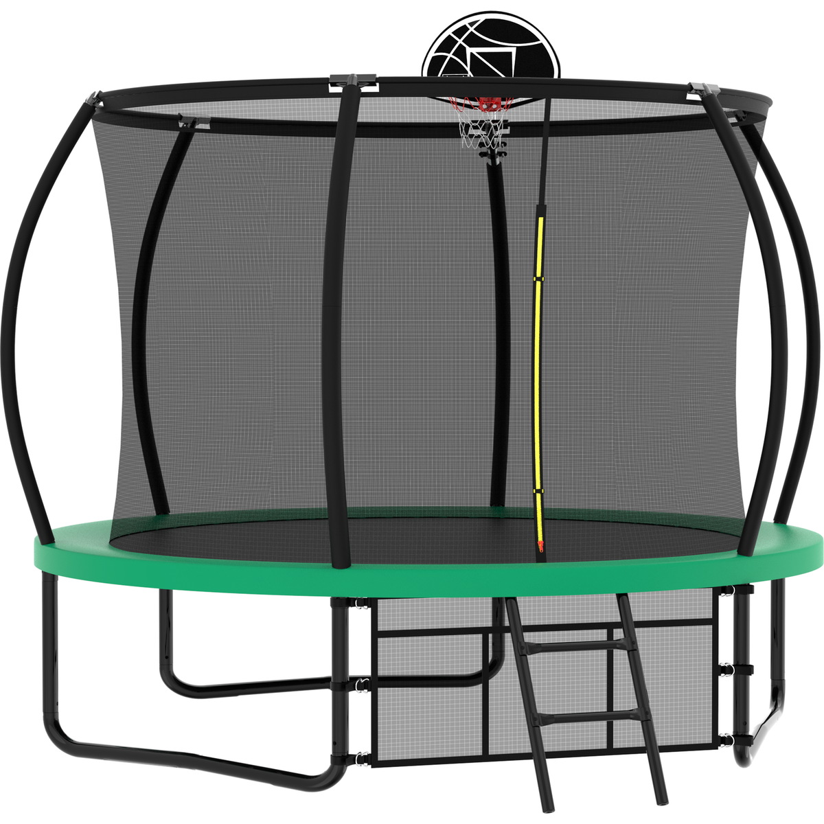 10FT Pumpkin Trampoline, Outdoor Trampoline with Basketball Hoop, Enclosure Net and Ladder