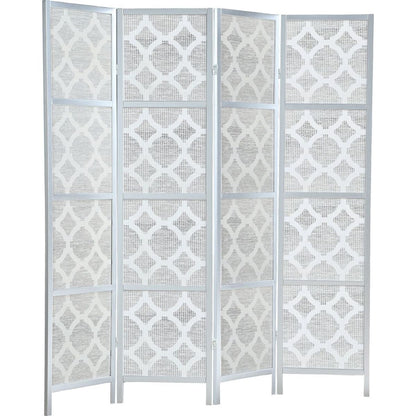 Quarterfoil infused Diamond Design 4-Panel Room Divider, Silver
