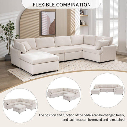 Modern Large U-Shape Sectional Sofa, with Removable Ottomans for Living Room (6-Seater)