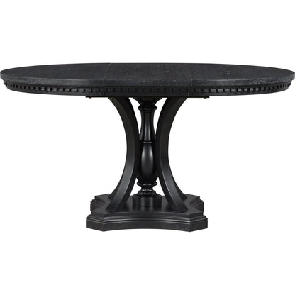 Retro 5-piece Dining Set Extendable Round Table and 4 Chairs for Kitchen Dining Room (BLACK OAK)